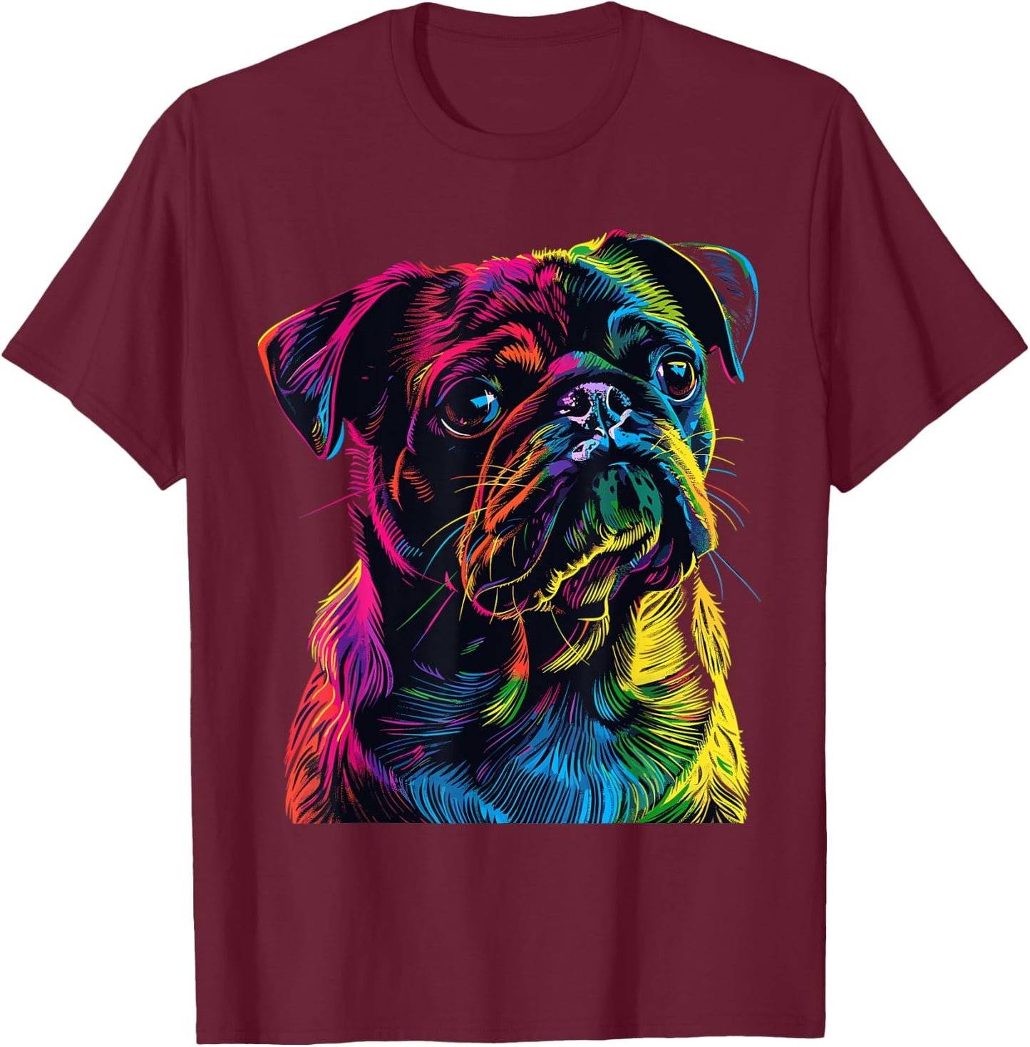 Pug Pop Art Colorful Portrait for Dog Lovers Women Kids T-Shirt - T-Shirt | Maroon