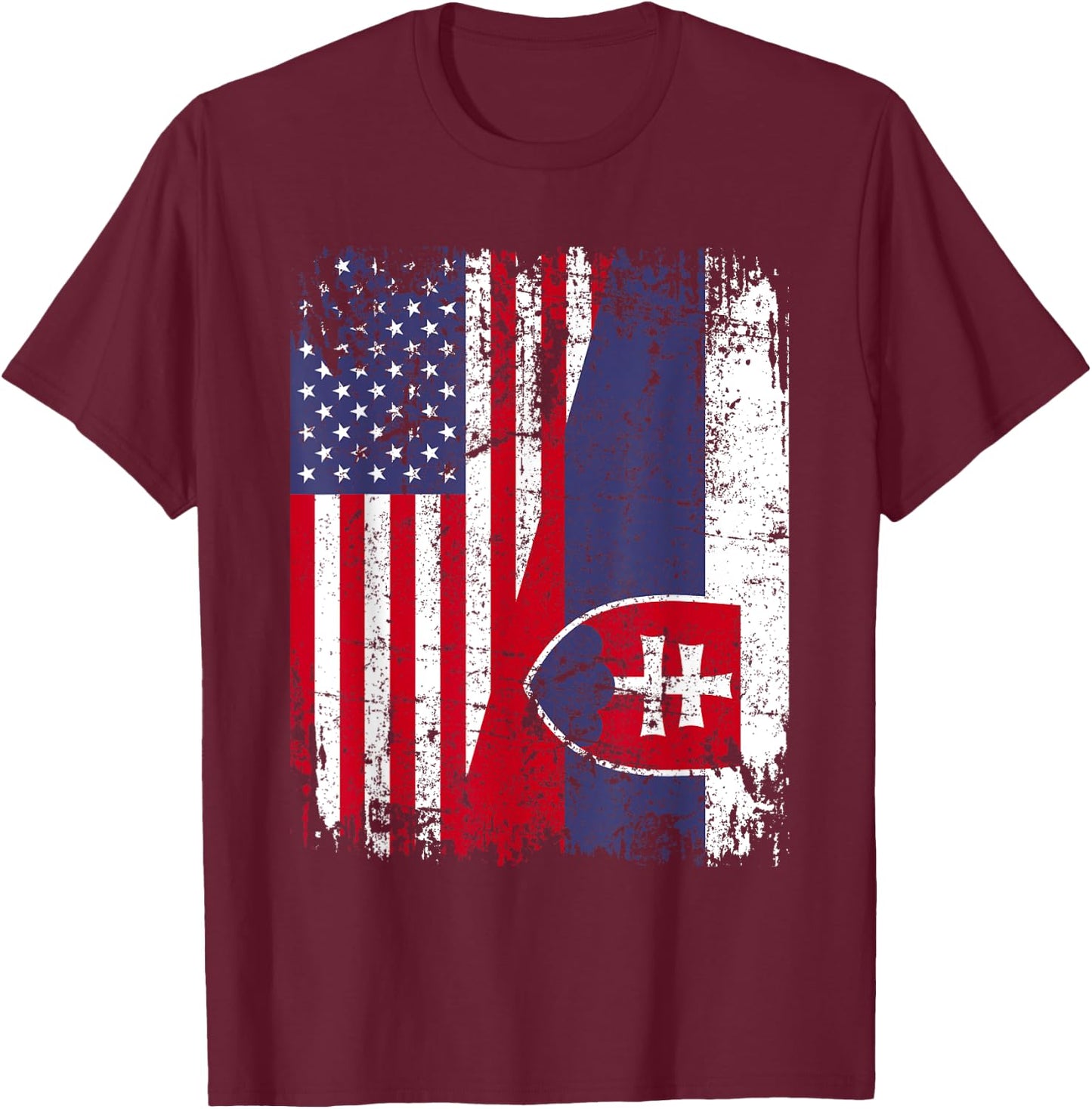 SLOVAK ROOTS | Half American Flag | SLOVAKIA FLAG T-Shirt - T-Shirt | Maroon