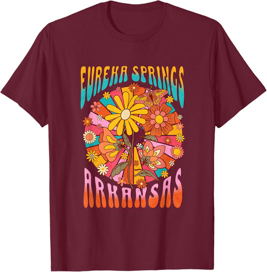 Eureka Springs Retro 60s Style Graphic Hippie T-Shirt - T-Shirt | Maroon