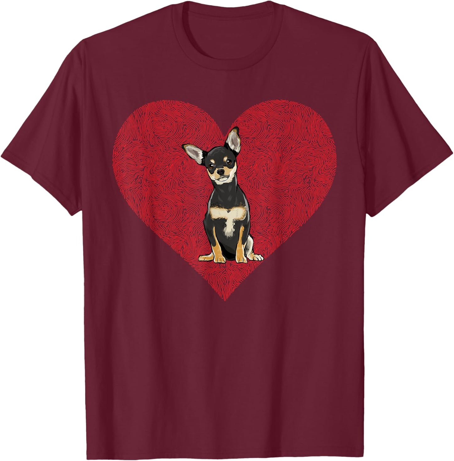 Black Chihuahua Valentines Day Dog Love Fingerprint T-Shirt - T-Shirt | Maroon