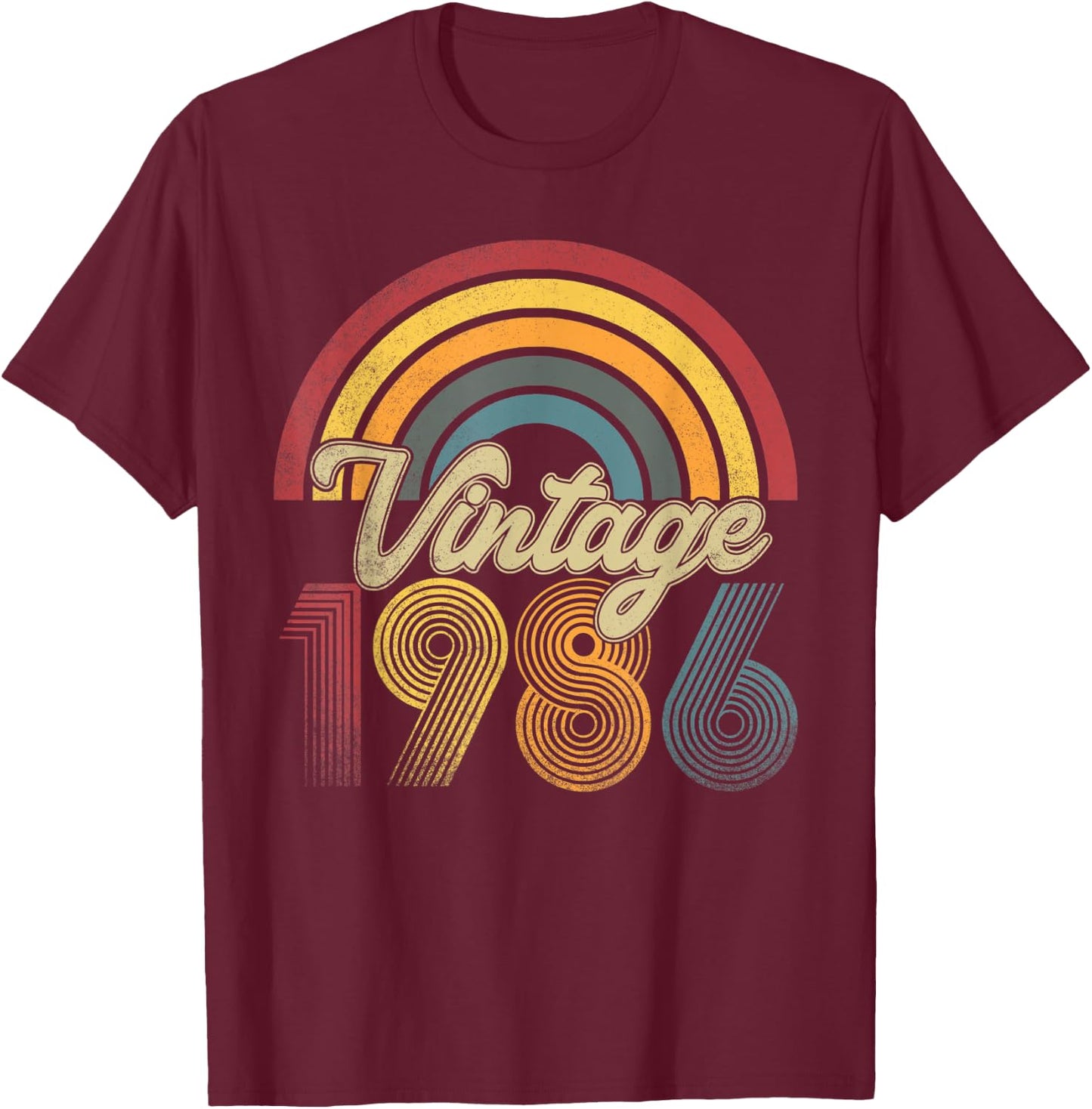 Vintage 1986 37th Birthday Rainbow Retro Style Classic T-Shirt - T-Shirt | Maroon