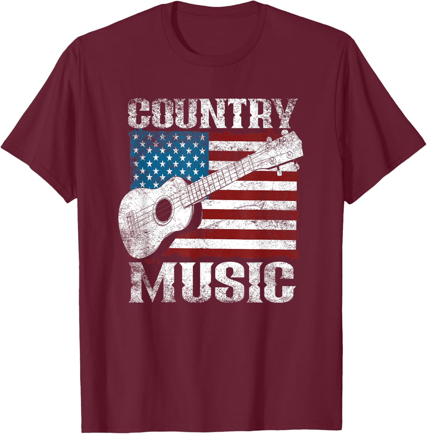 American Flag Guitar Player Funny Country Music Lover T-Shirt - T-Shirt | Maroon