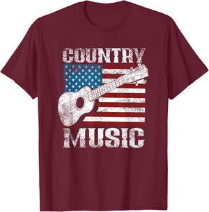 American Flag Guitar Player Funny Country Music Lover T-Shirt - T-Shirt | Maroon