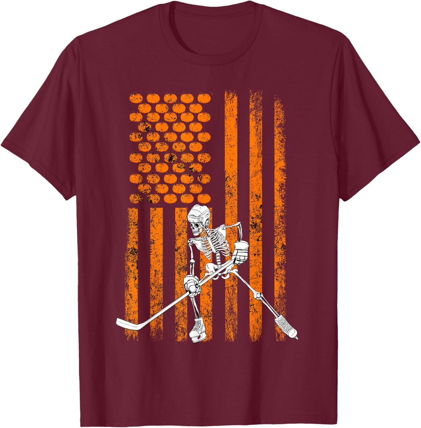 Ice Hockey Player Fan Gift Skeleton Halloween Shirt Men Boys T-Shirt - T-Shirt | Maroon