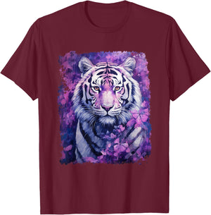 Pop Art Vintage Zoo Animal Tiger Purple T-Shirt - T-Shirt | Maroon