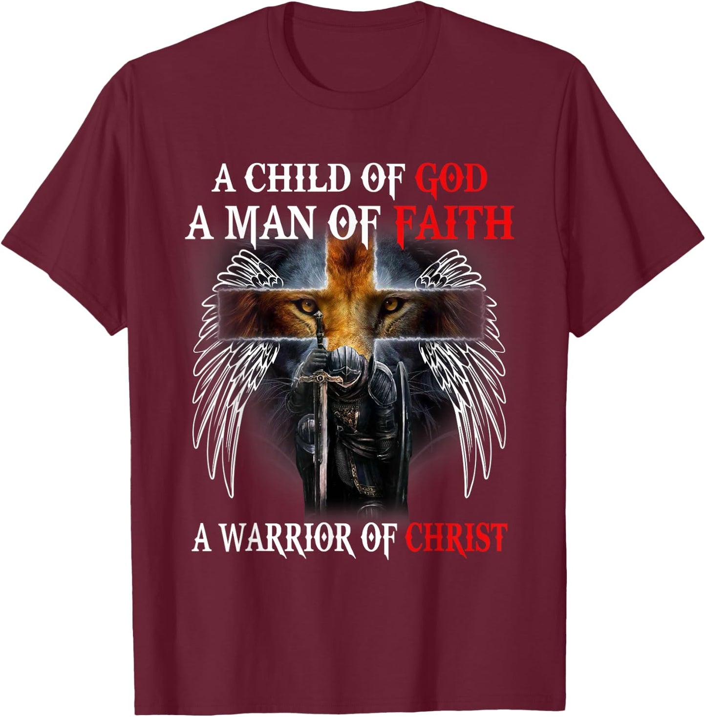 Jesus Christ Lion Cross Knight Quote Saying For Christian T-Shirt - T-Shirt | Maroon