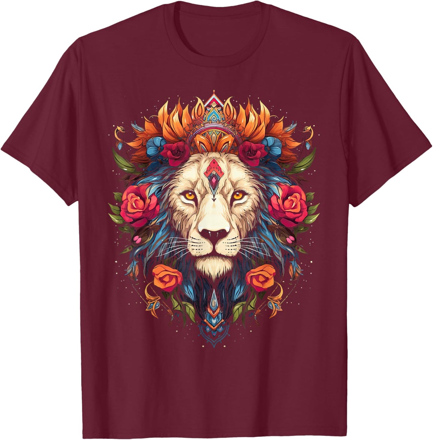 Lion Colourful Lions from Africa Day of the Dead T-Shirt - T-Shirt | Maroon