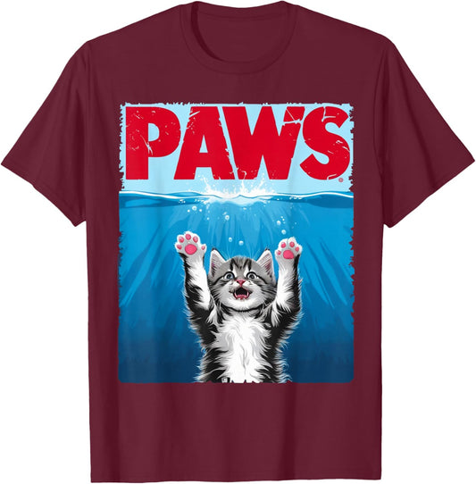 Paws Cat Cute Funny Cat Lover Parody T-Shirt - T-Shirt | Maroon