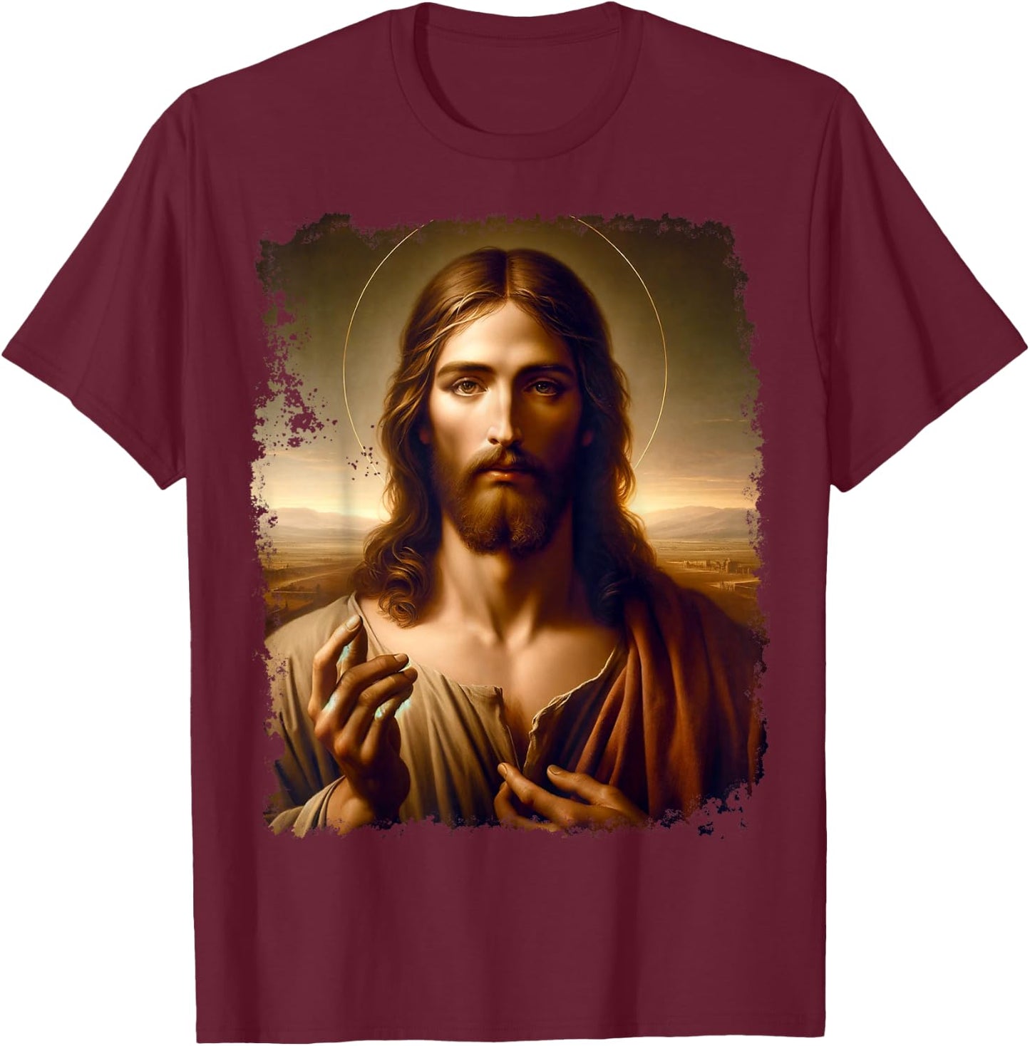 Renaissance Jesus Christ Spiritual Leader Portrait Art T-Shirt - T-Shirt | Maroon