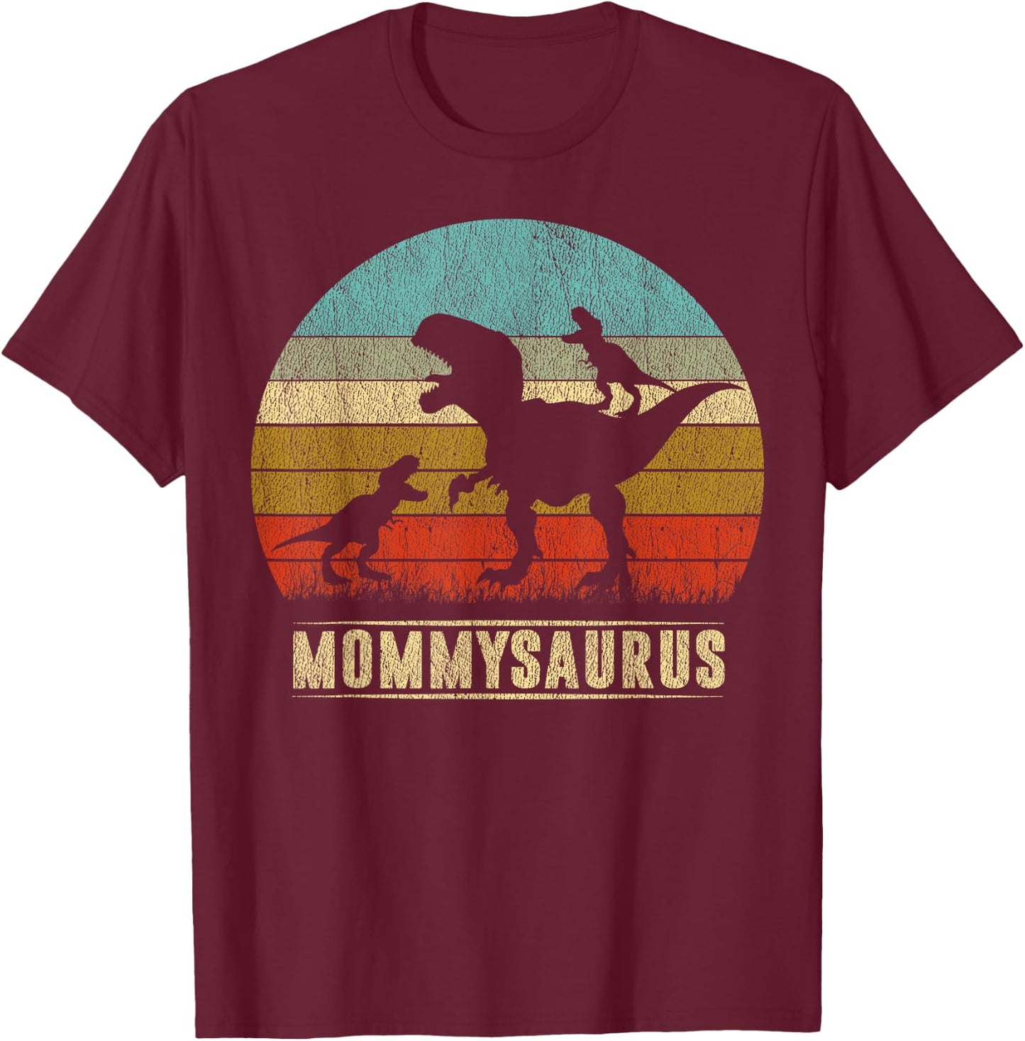 Mommy Dinosaur Mommysaurus 2 Two kids Matching Family T-Shirt - T-Shirt | Maroon