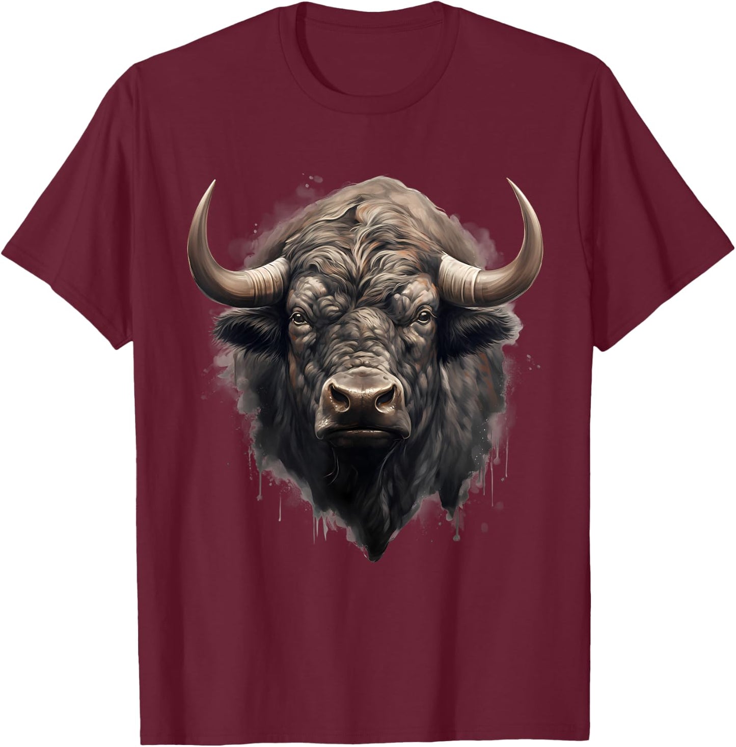 Buffalo Nature Drawing Bison Animal Print Portrait Artwork T-Shirt - T-Shirt | Maroon