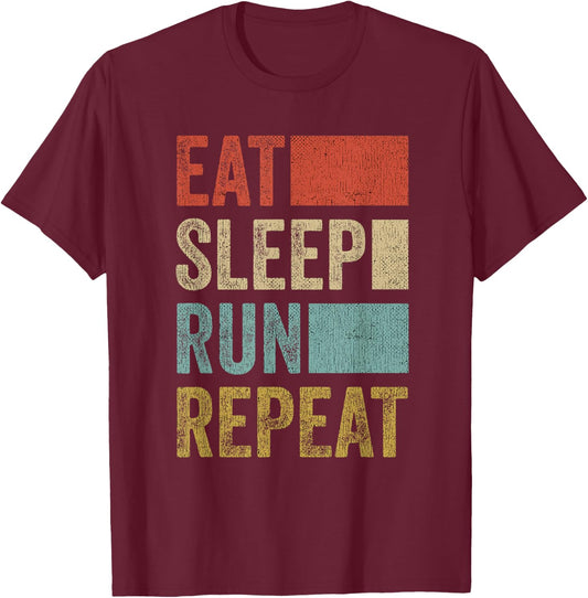 Retro Runner Outfit Eat Sleep Run Repeat Funny Running T-Shirt - T-Shirt | Maroon
