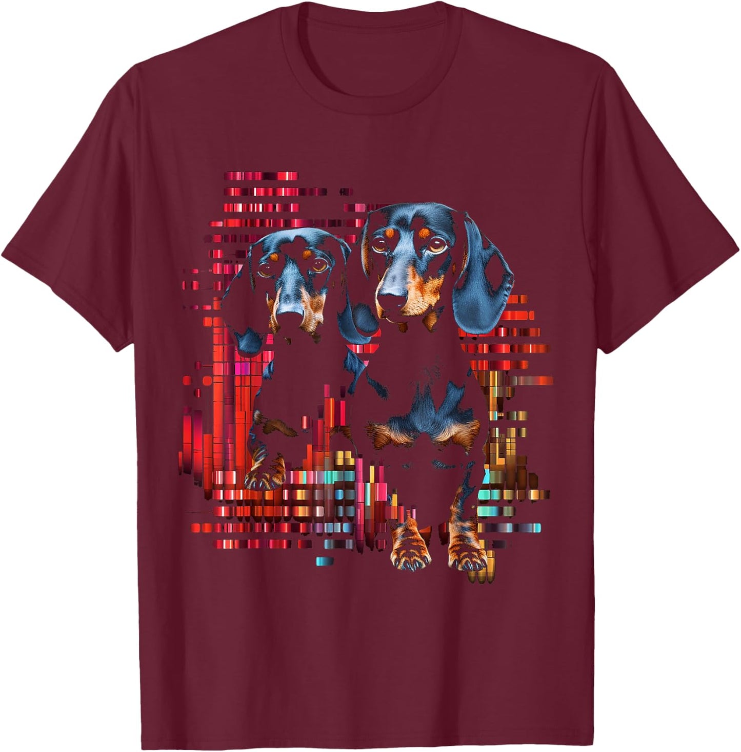 Dachshund Love Animal Pet Pixel Art Graphic Dog Dachshund Men Women Kids T-Shirt - T-Shirt | Maroon