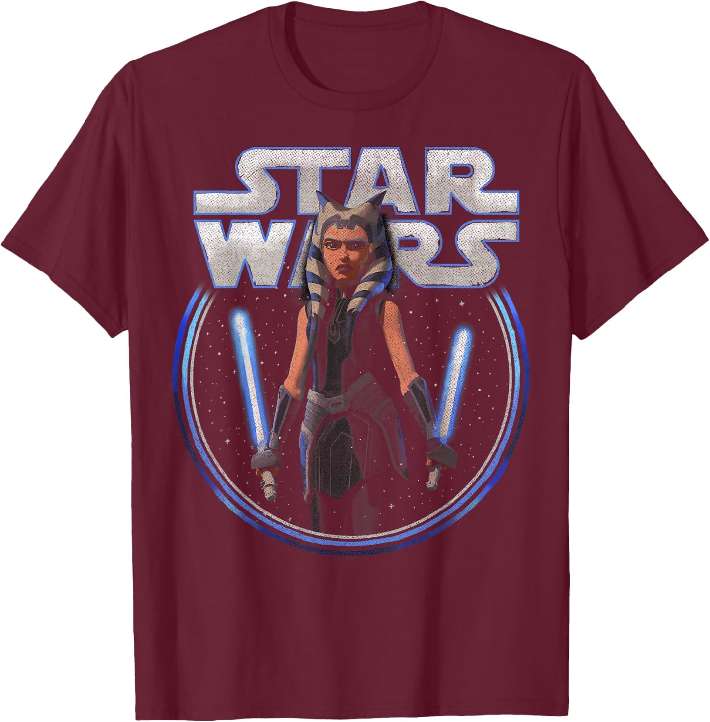 Star Wars: The Clone Wars Ahsoka Dual Wield Portrait T-Shirt - T-Shirt | Maroon