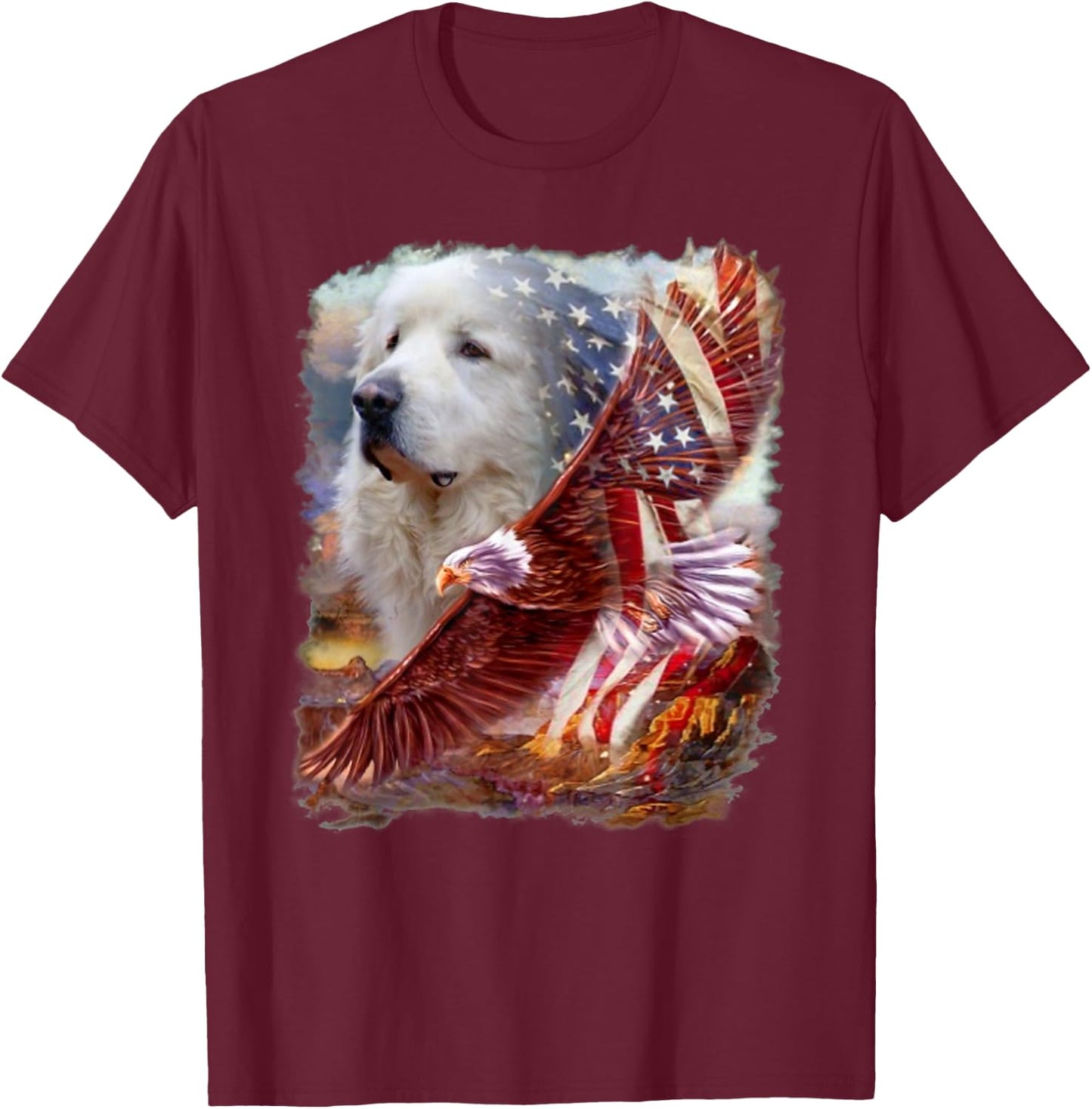 Great Pyrenees Dog Eagle American Flag 4th July Independence Men T-Shirt - T-Shirt | Maroon