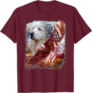 Great Pyrenees Dog Eagle American Flag 4th July Independence Men T-Shirt - T-Shirt | Maroon