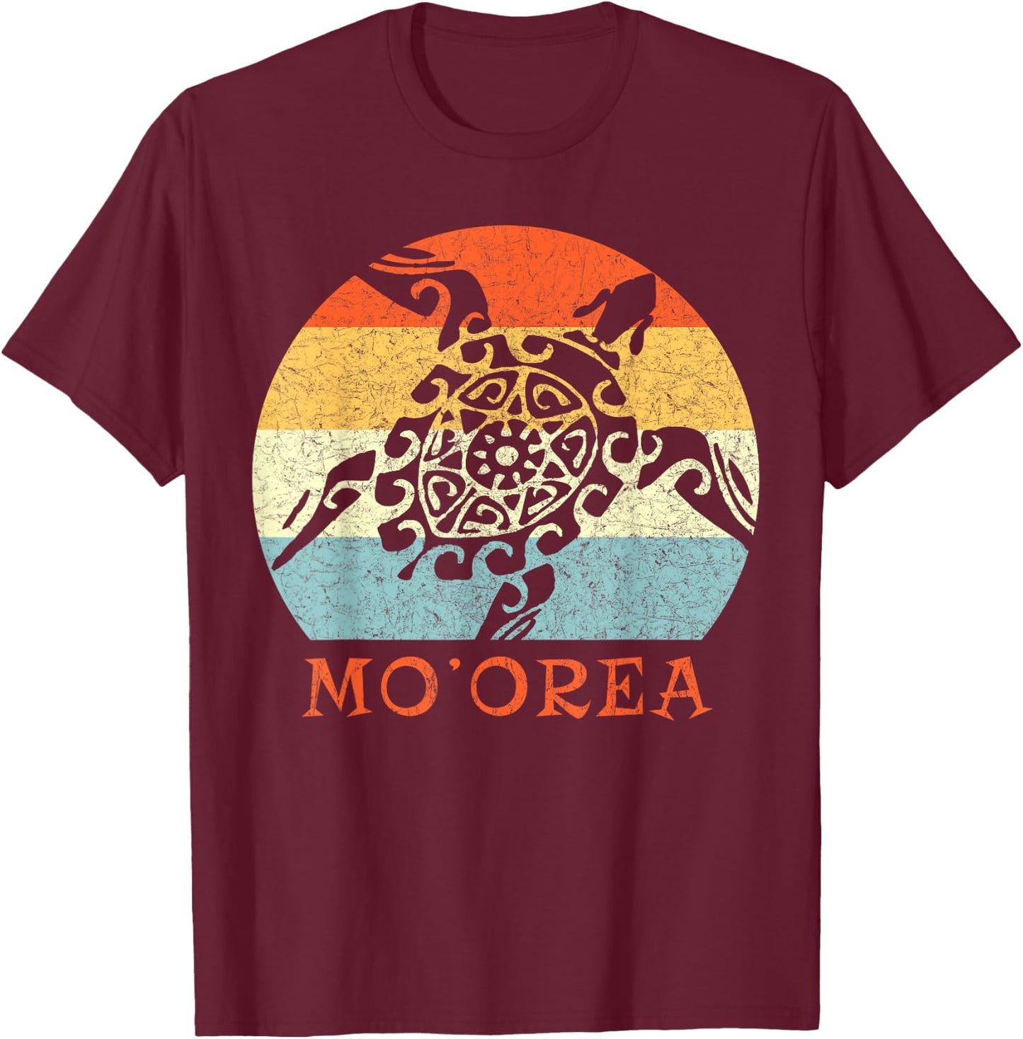 Mo'orea South Pacific Vintage Retro Turtle Vacation T-Shirt - T-Shirt | Maroon