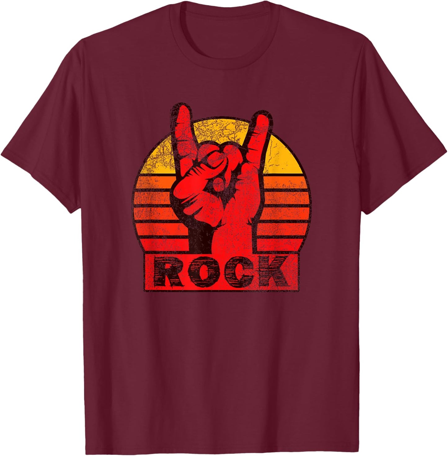 Shirt with red, rocker hand, lettering Rock T-Shirt - T-Shirt | Maroon