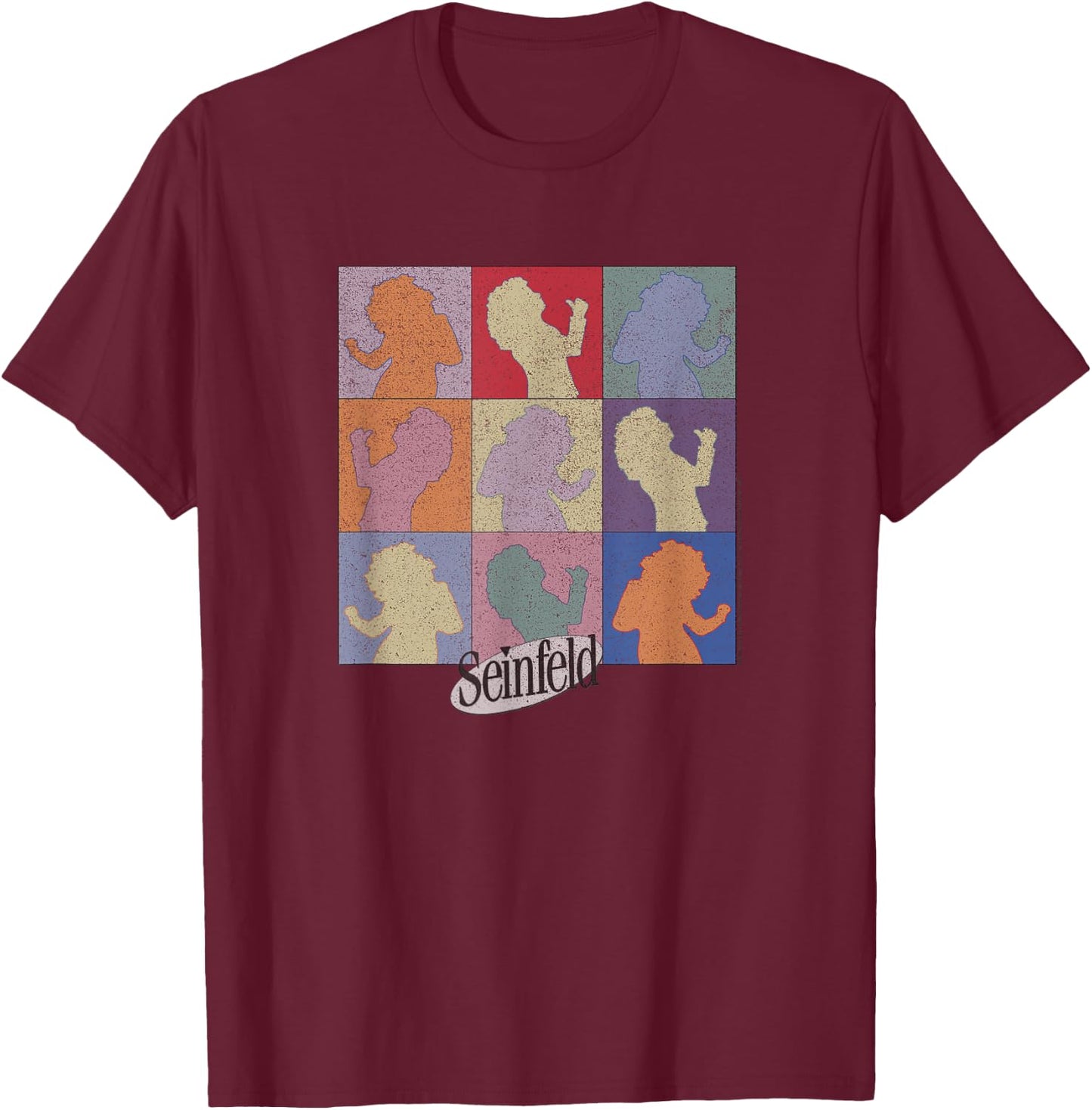 Seinfeld Elaine Dancing Colored Silhouette Box Up T-Shirt - T-Shirt | Maroon