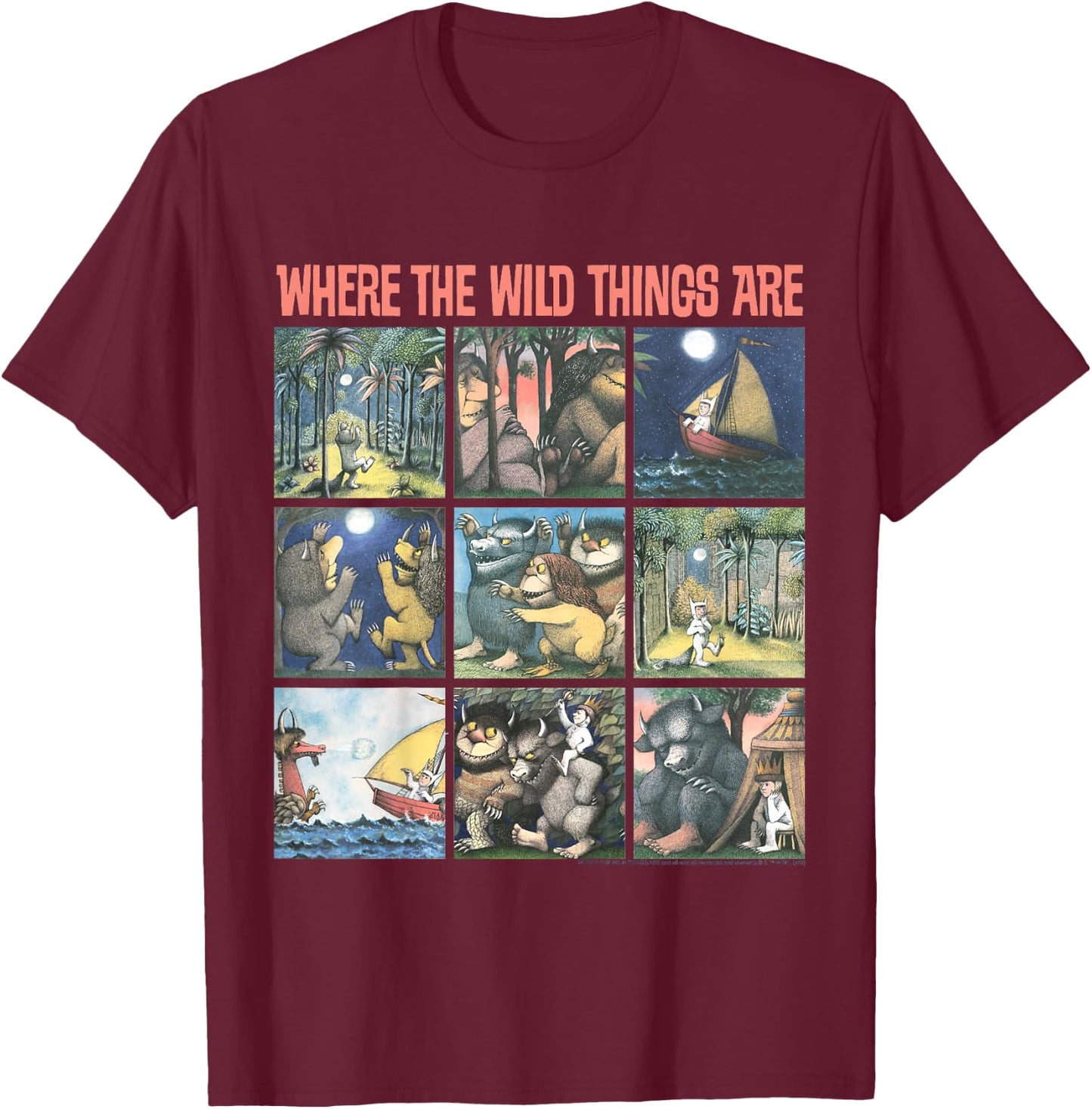 Kids Where The Wild Things are Story Panels T-Shirt - T-Shirt | Maroon