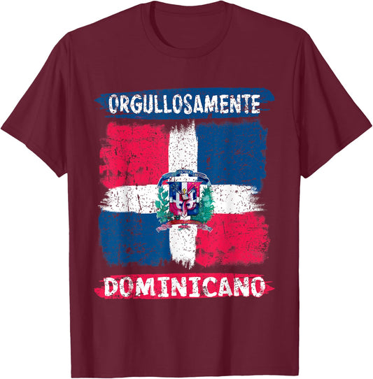 Dominican Republic Flag Painted Orgullosamente Dominicano T-Shirt - T-Shirt | Maroon