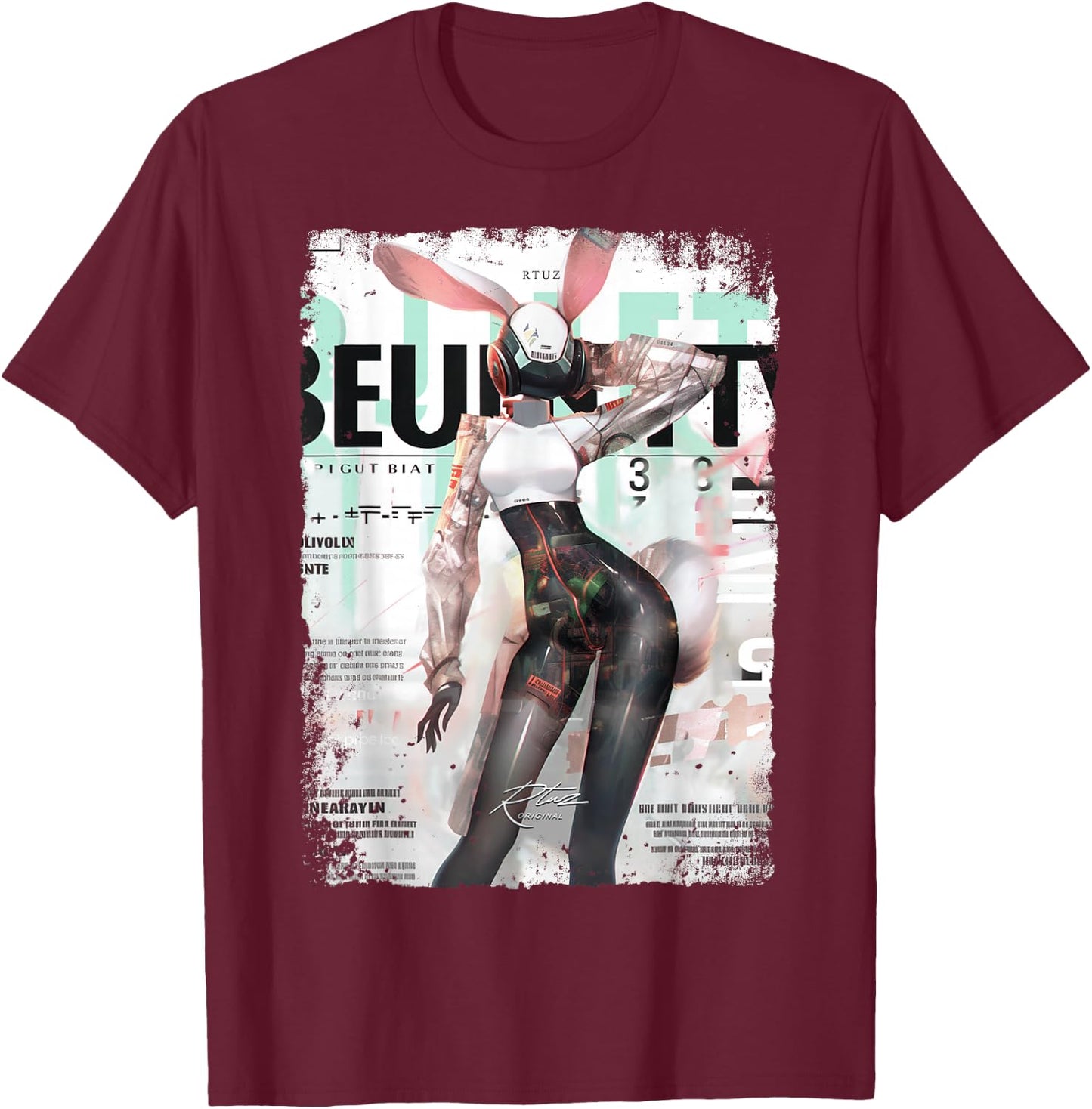 Magazine Cover Vintage Girl Bunny Collage Sexy Model Pin-Up T-Shirt - T-Shirt | Maroon