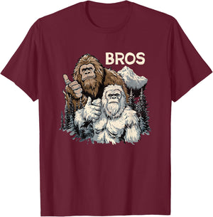 Funny Bros Bigfoot and Yeti Brothers Sasquatch Awesome Cool T-Shirt - T-Shirt | Maroon