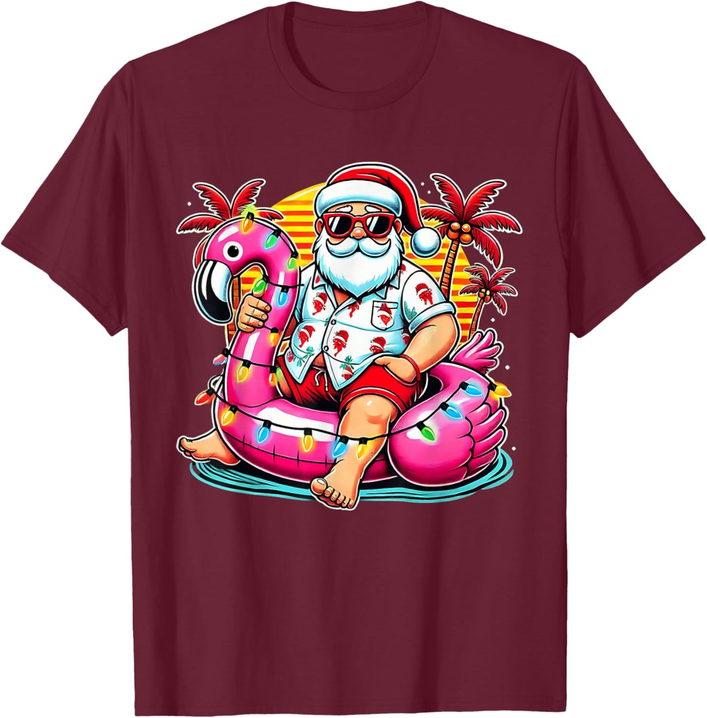 Christmas in July Shirt Santa Flamingo Float Summer Xmas T-Shirt - T-Shirt | Maroon