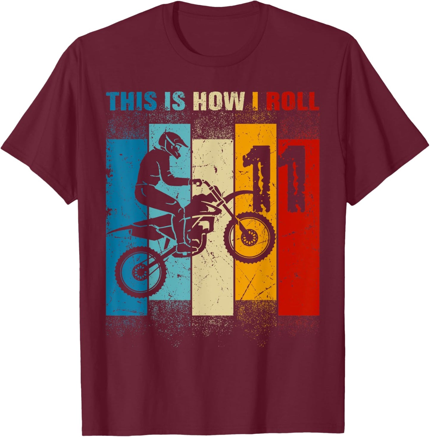 11 Year Old Birthday Boy Motocross 11thB-Day Dirt Bike T-Shirt - T-Shirt | Maroon