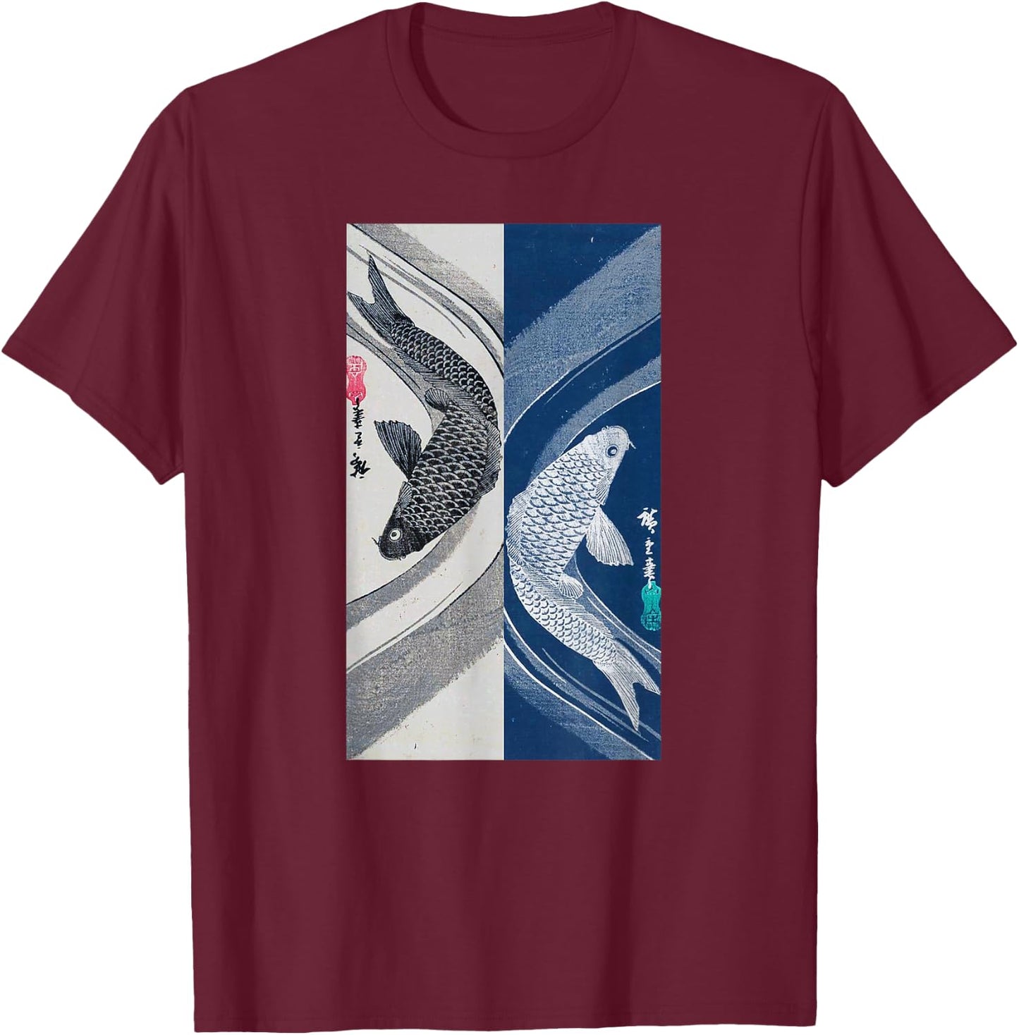 Japanese Art Fish Graphic Design 2 T-Shirt - T-Shirt | Maroon