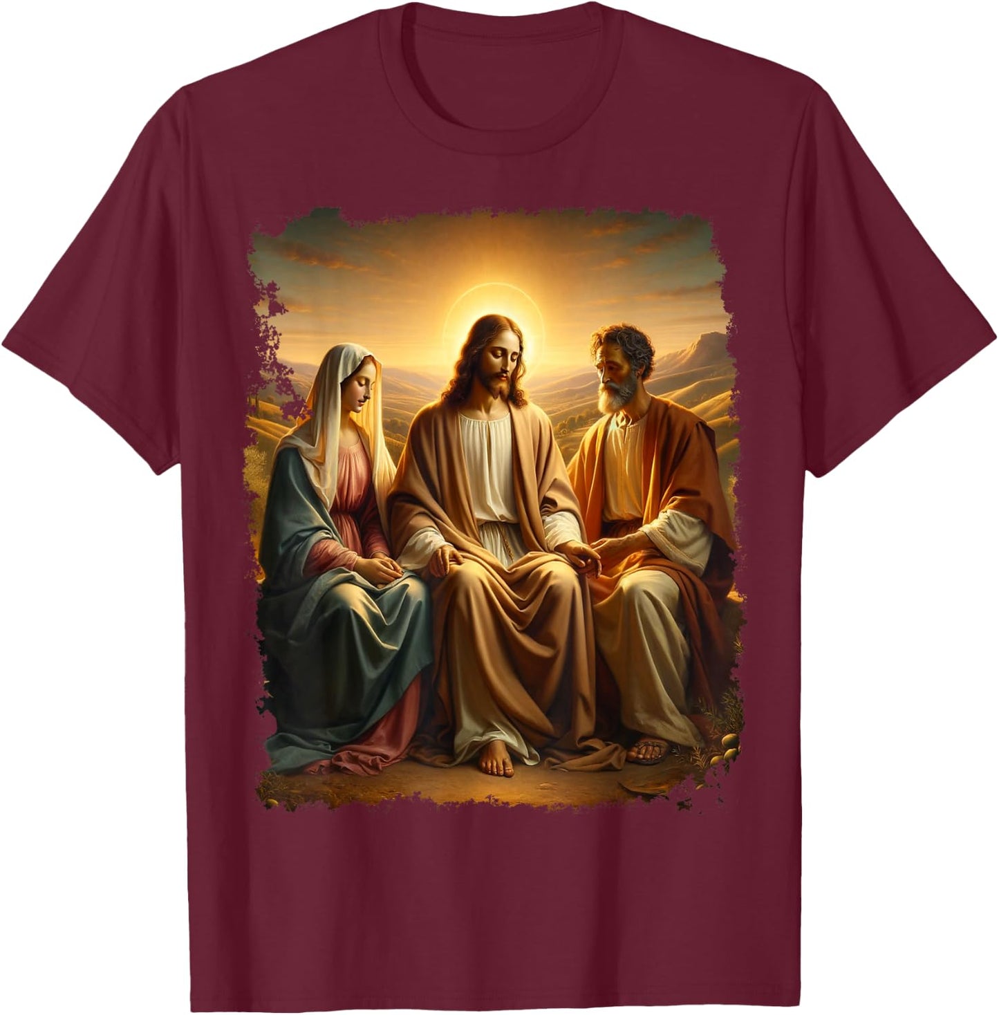 Jesus Christ Mary Joseph Christian T-Shirt - T-Shirt | Maroon