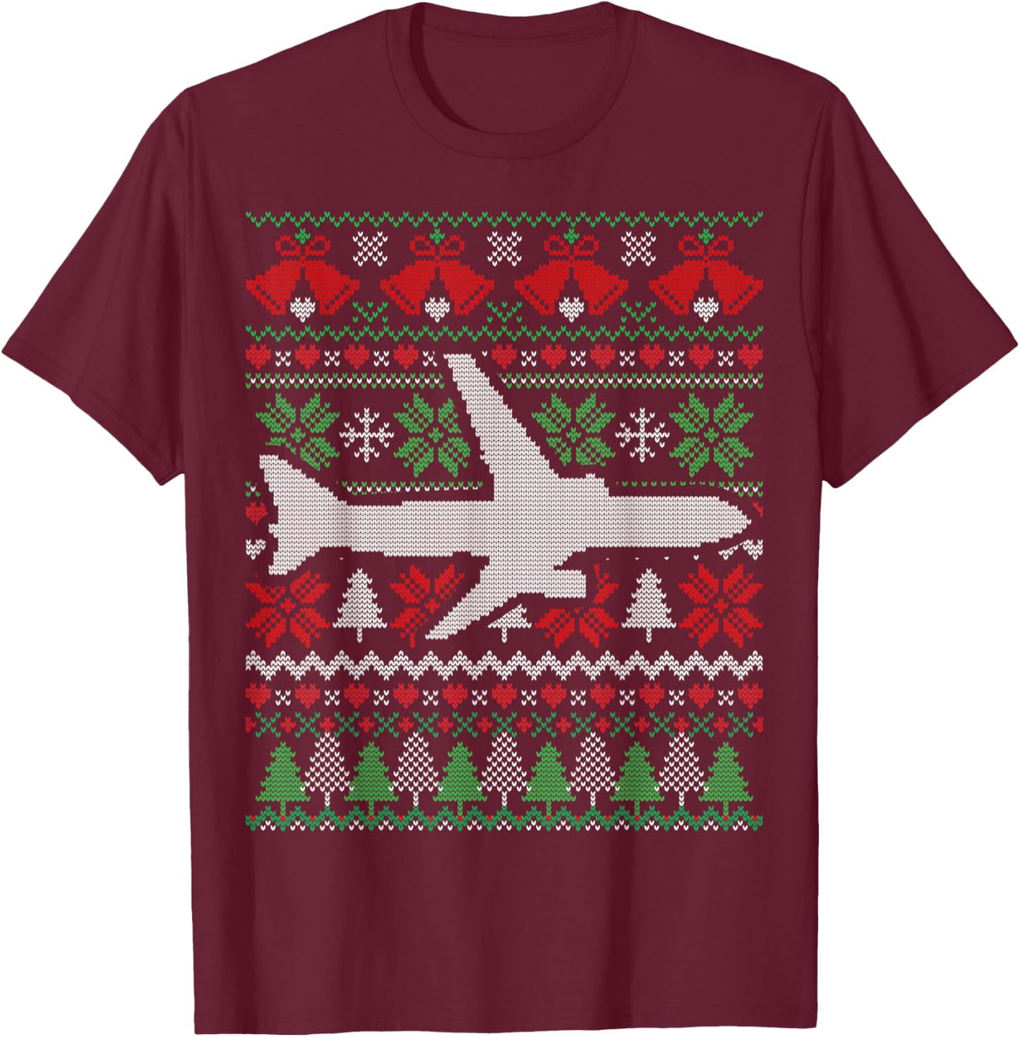 Christmas Airplane Aviation Gift T-Shirt - T-Shirt | Maroon