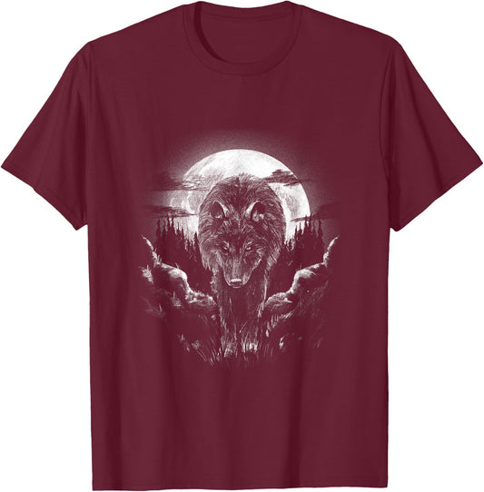 Mysterious World Beauty Wild Lone Nature Lovers Forest Wolf T-Shirt - T-Shirt | Maroon