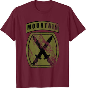 10th Mountain Division Patch 10th MTN OD Green Camo vintage T-Shirt - T-Shirt | Maroon