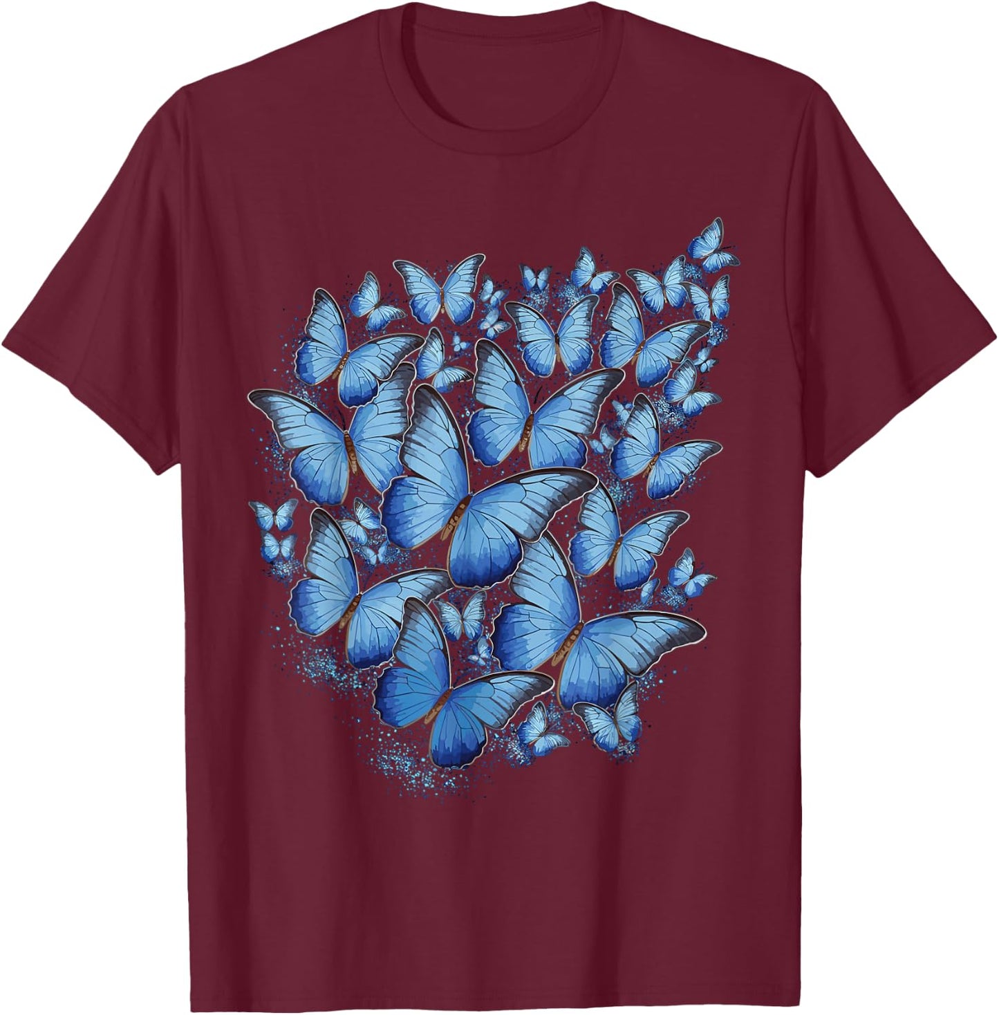 Blue Butterfly Art Garden Butterflies T-Shirt - T-Shirt | Maroon