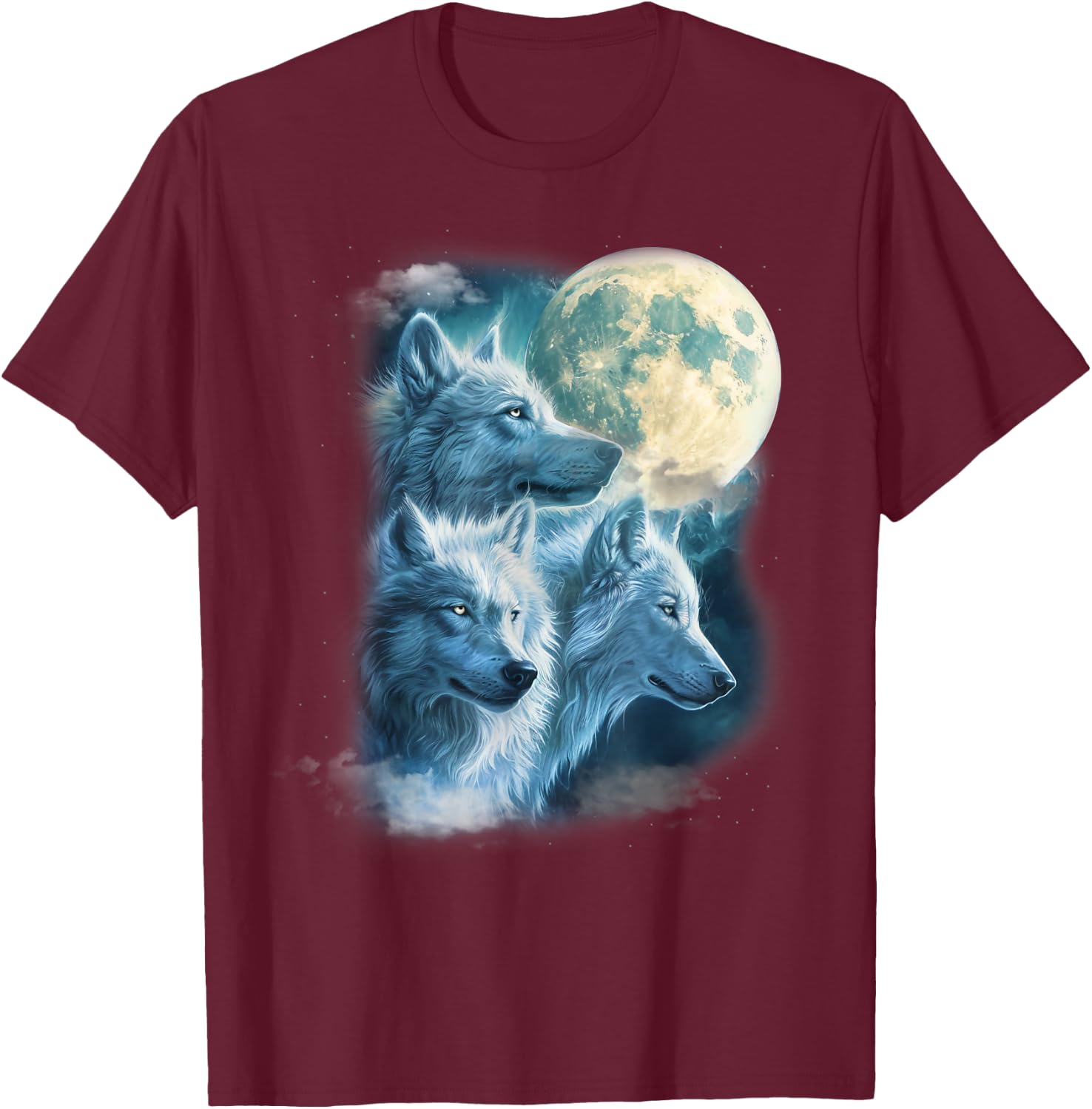 Full Moon 3 White Wolf Wolves Beautiful Icy Animal Women T-Shirt - T-Shirt | Maroon