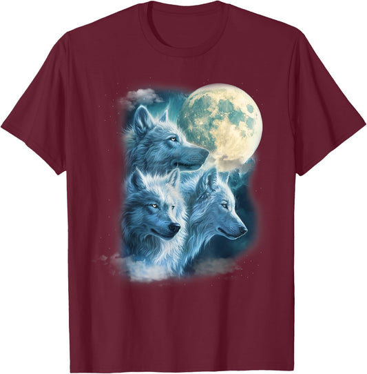 Full Moon 3 White Wolf Wolves Beautiful Icy Animal Women T-Shirt - T-Shirt | Maroon