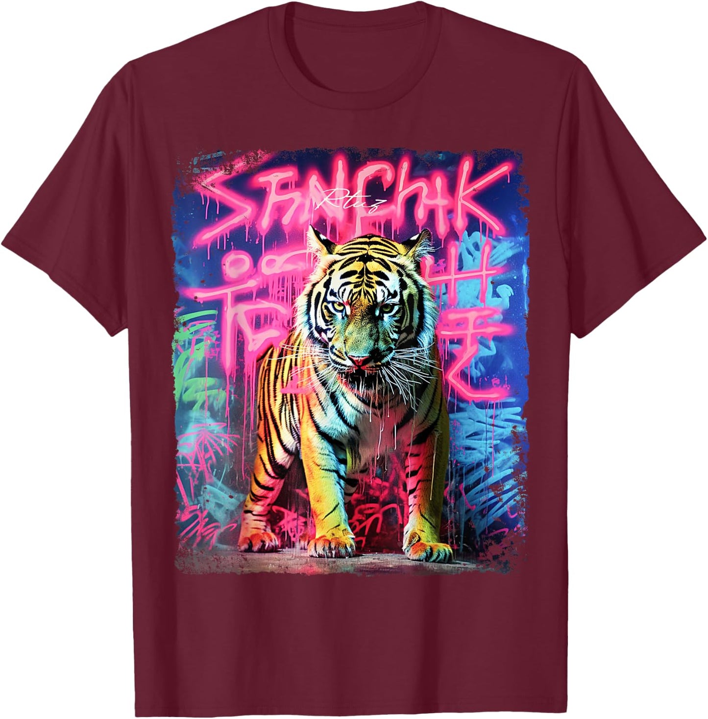 Hip Hop Y2K Vintage Hipster Edgy Urban Streetwear Tiger T-Shirt - T-Shirt | Maroon
