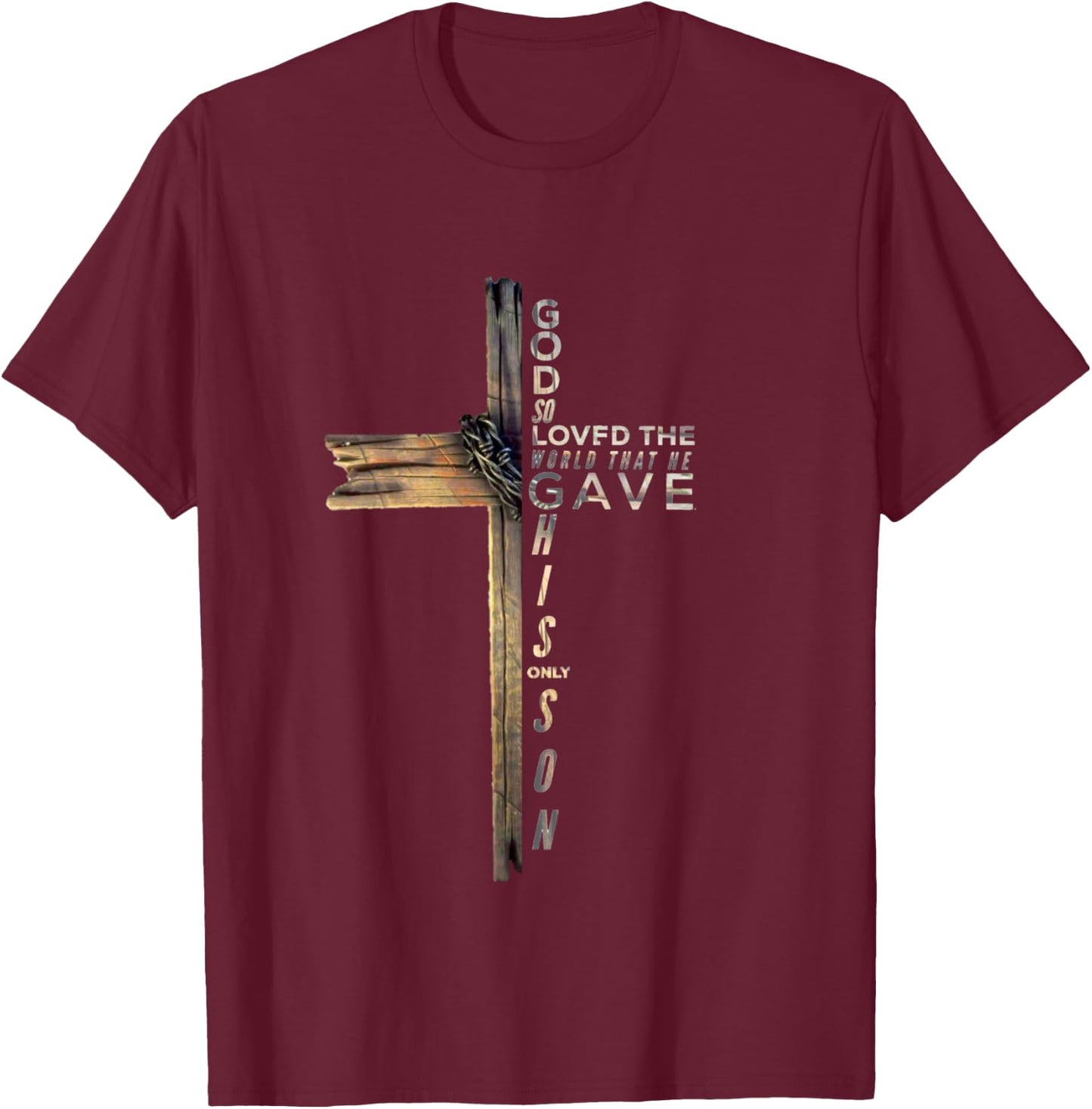 John 3:16 Christian Cross Bible T-Shirt - T-Shirt | Maroon