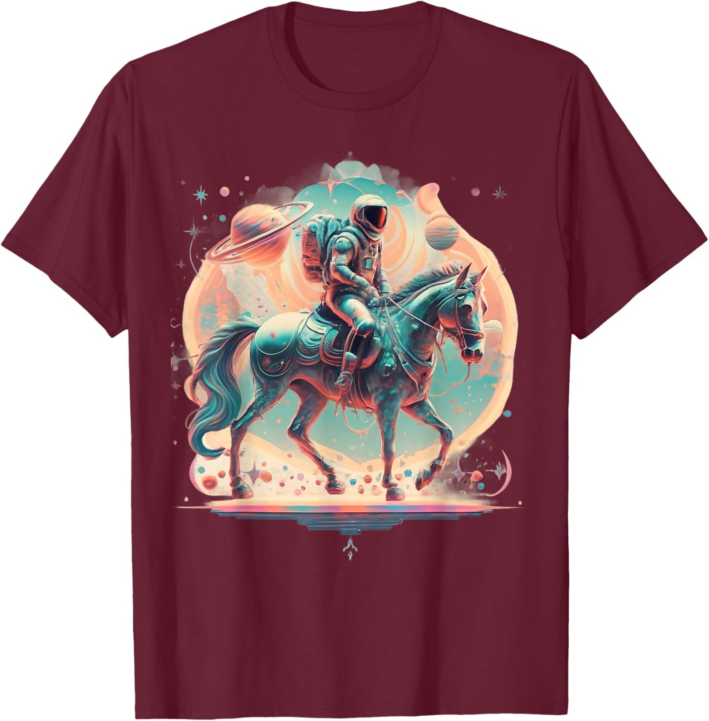 Astronaut Cowboy Riding a Horse in Space T-Shirt - T-Shirt | Maroon