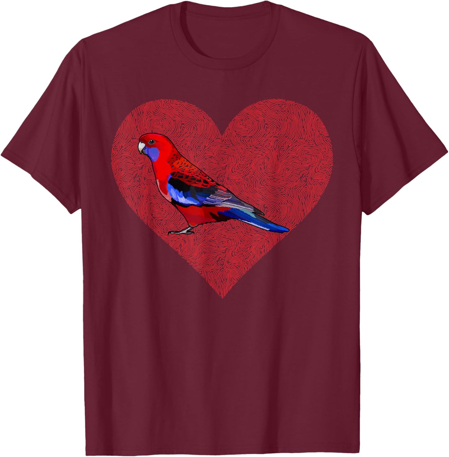 Rosella Valentines Day Bird Love Fingerprint T-Shirt - T-Shirt | Maroon