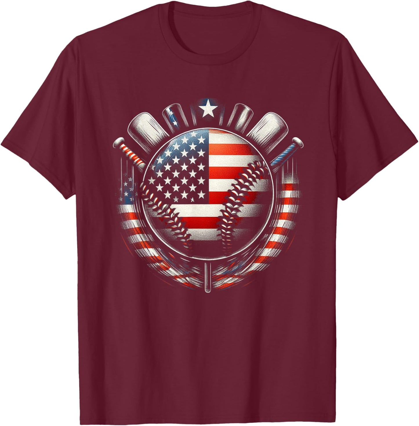 Baseball 4th Of July Men USA American Flag Boys Patriotic T-Shirt - T-Shirt | Maroon