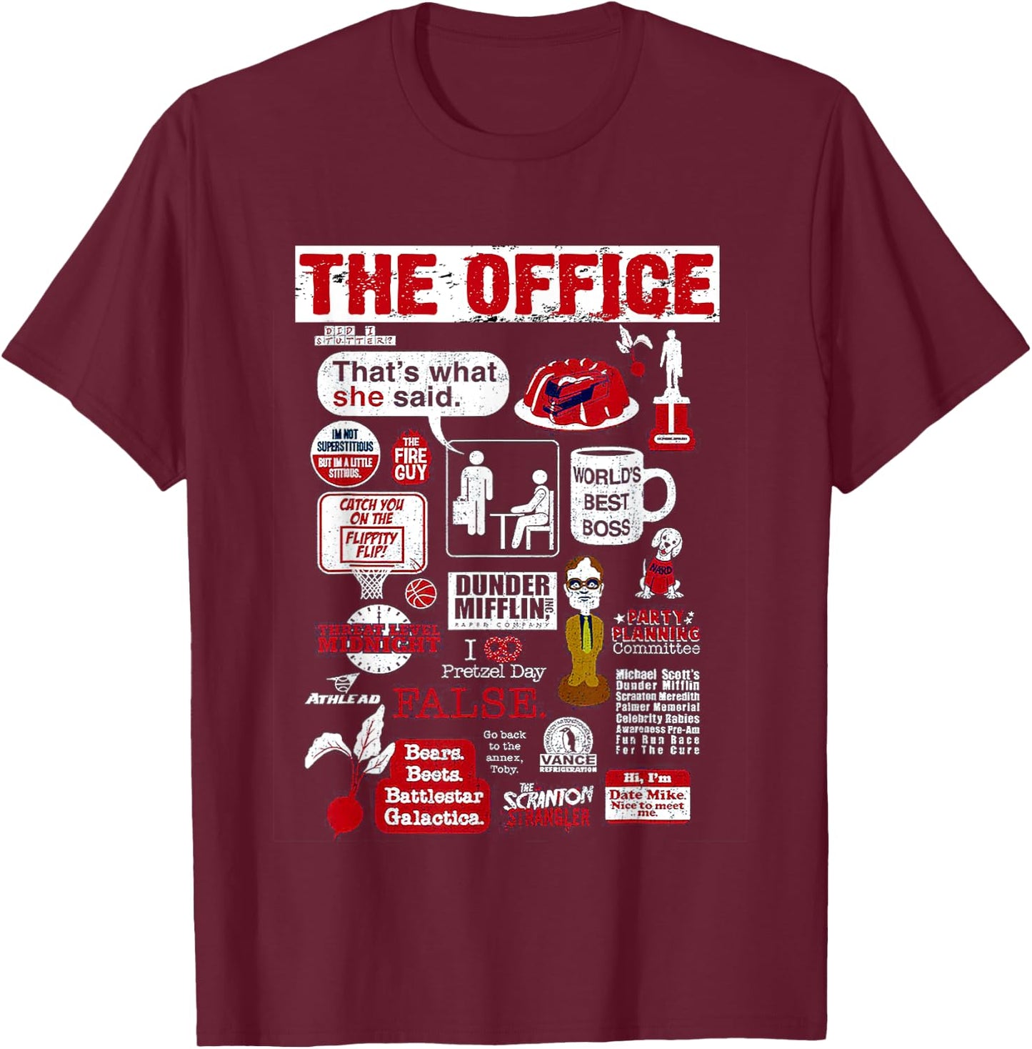 The Office Quote Mash-Up Vintage Funny T-Shirt - T-Shirt | Maroon