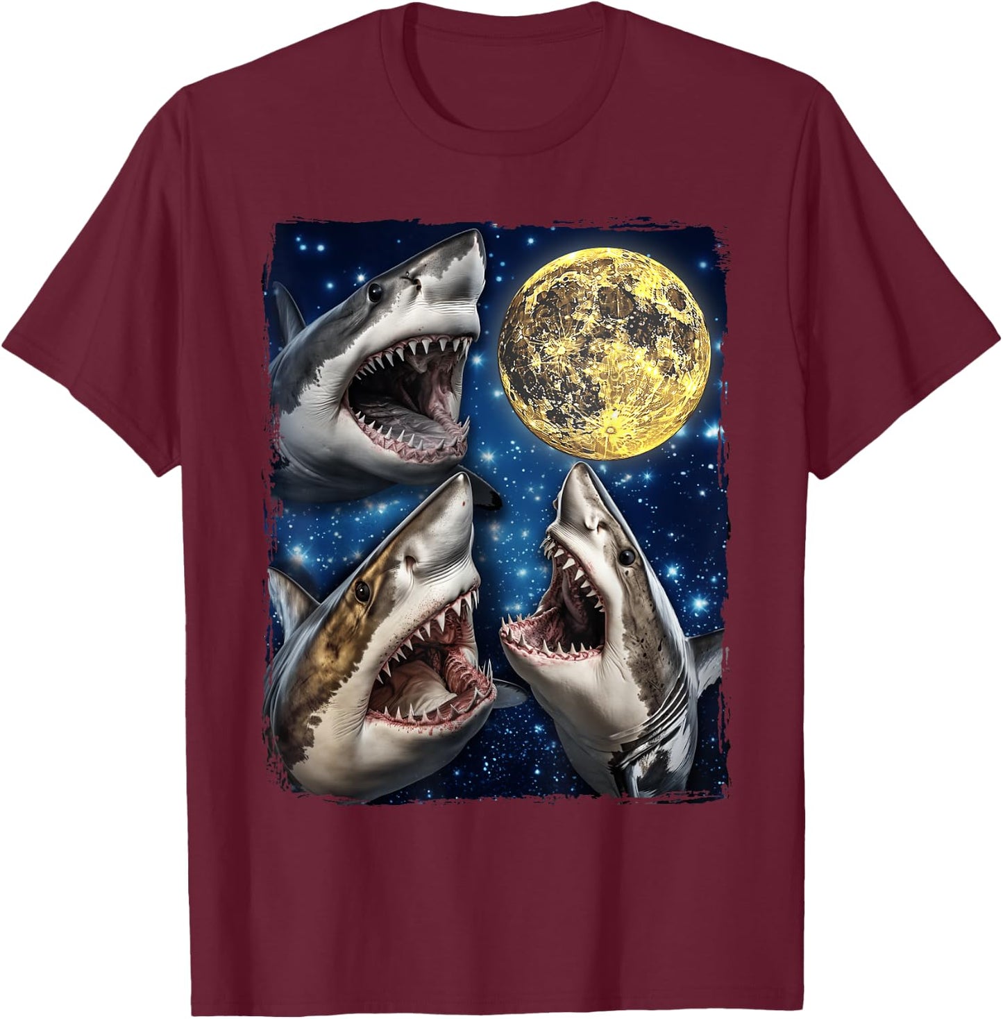 Sharks Howling At The Moon T-Shirt - T-Shirt | Maroon