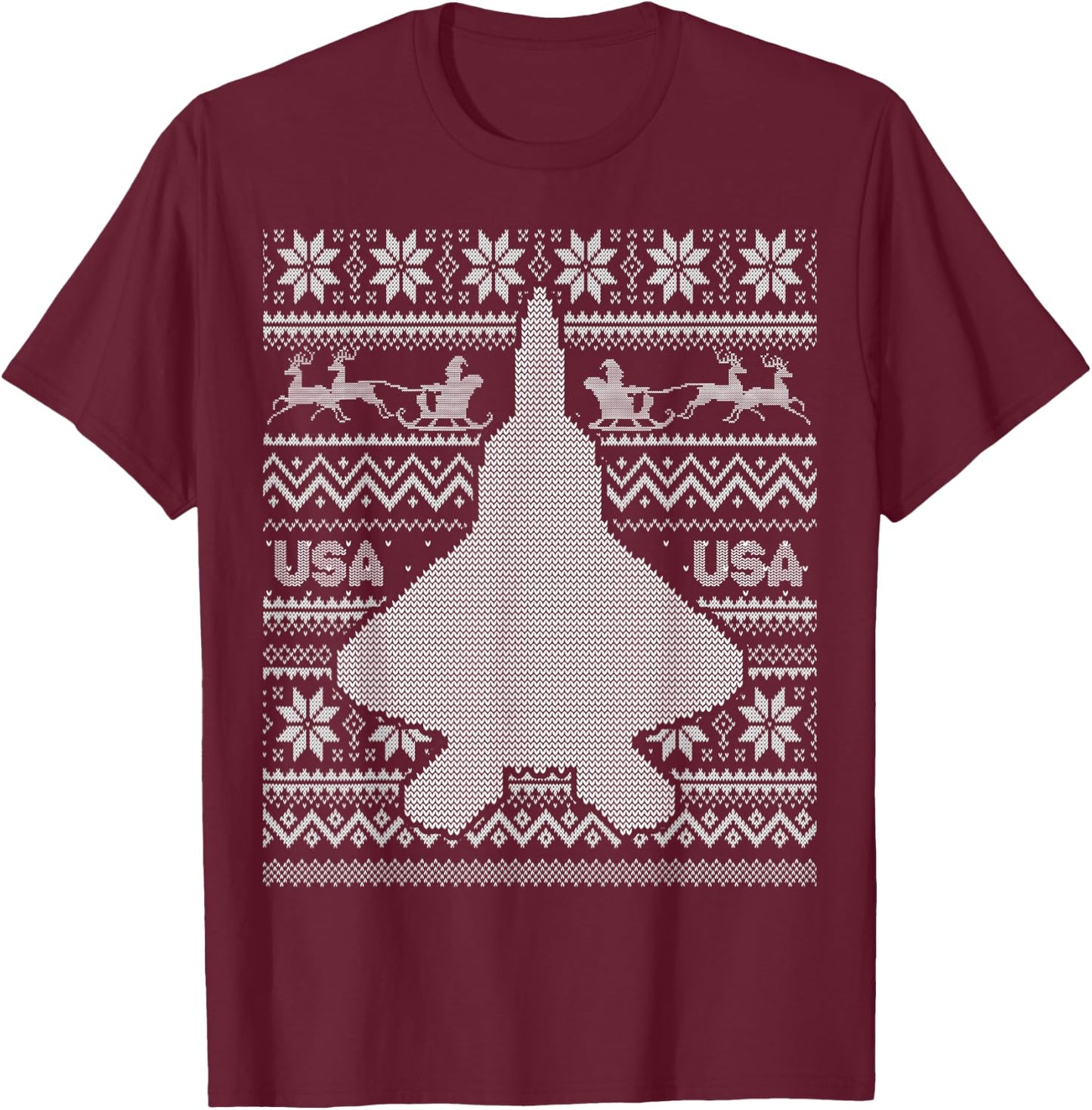 F 22 Raptor Ugly Christmas Sweater Style T-Shirt - T-Shirt | Maroon