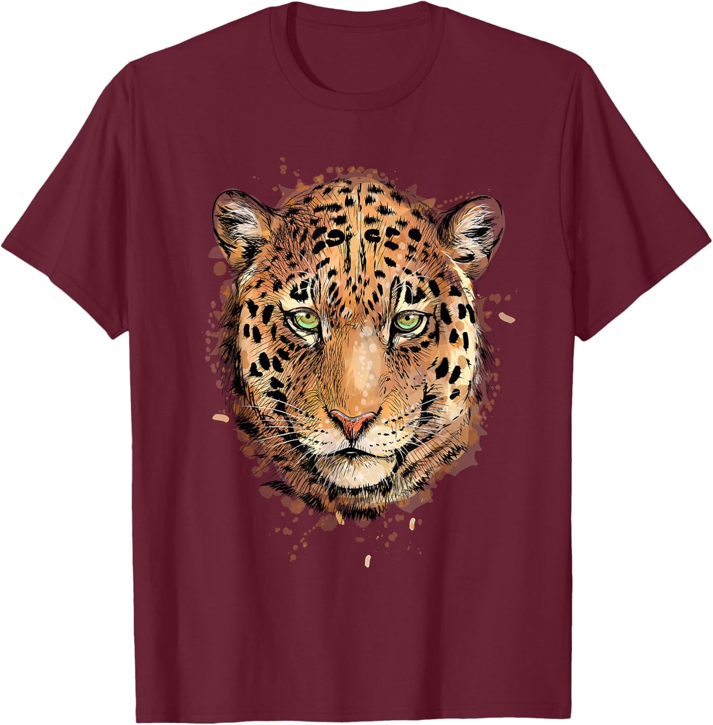 Leopard Cheetah Jaguar Head Watercolor Animal Gift T-Shirt - T-Shirt | Maroon