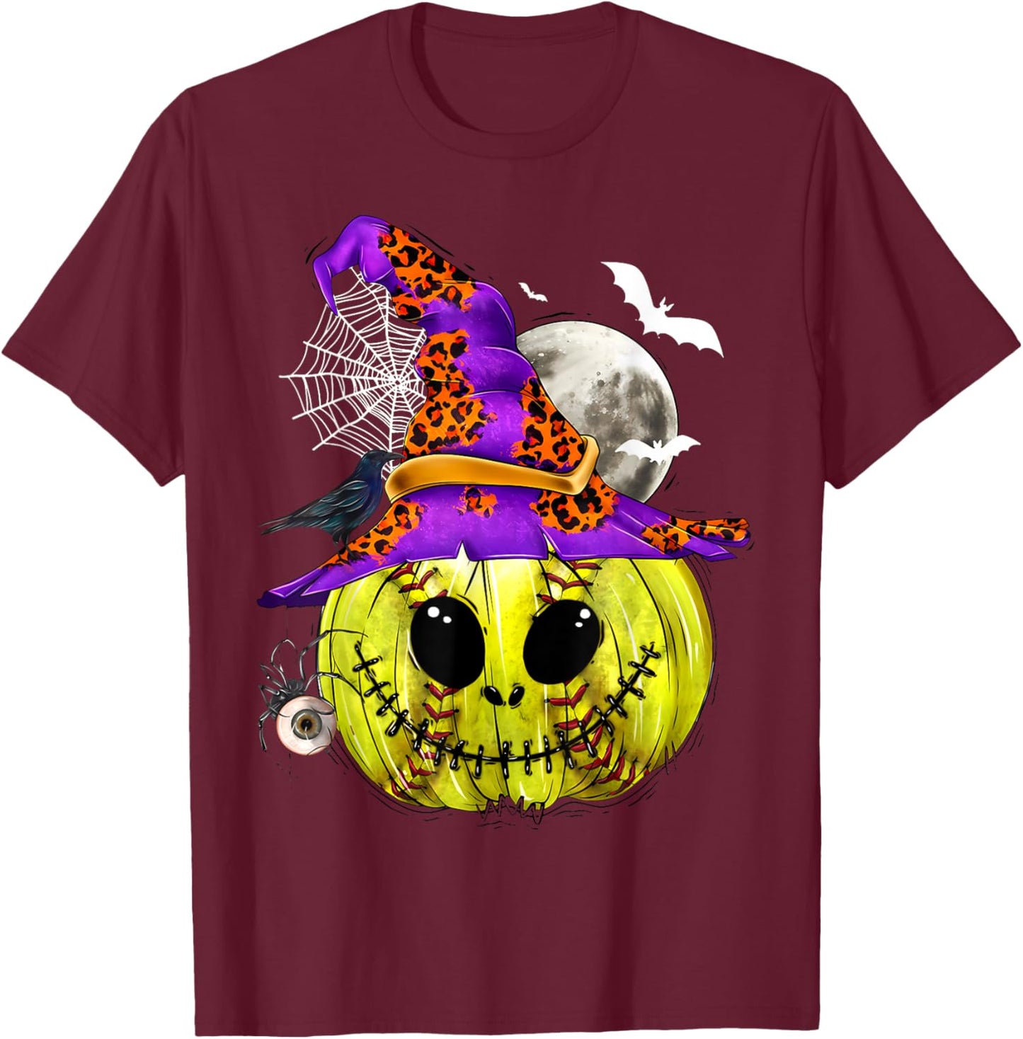 Softball Pumpkin Witches Softball Player Halloween Costume T-Shirt - T-Shirt | Maroon