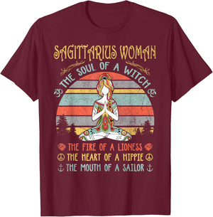 Sagittarius Woman The Soul Of A Witch Vintage Birthday T-Shirt - T-Shirt | Maroon