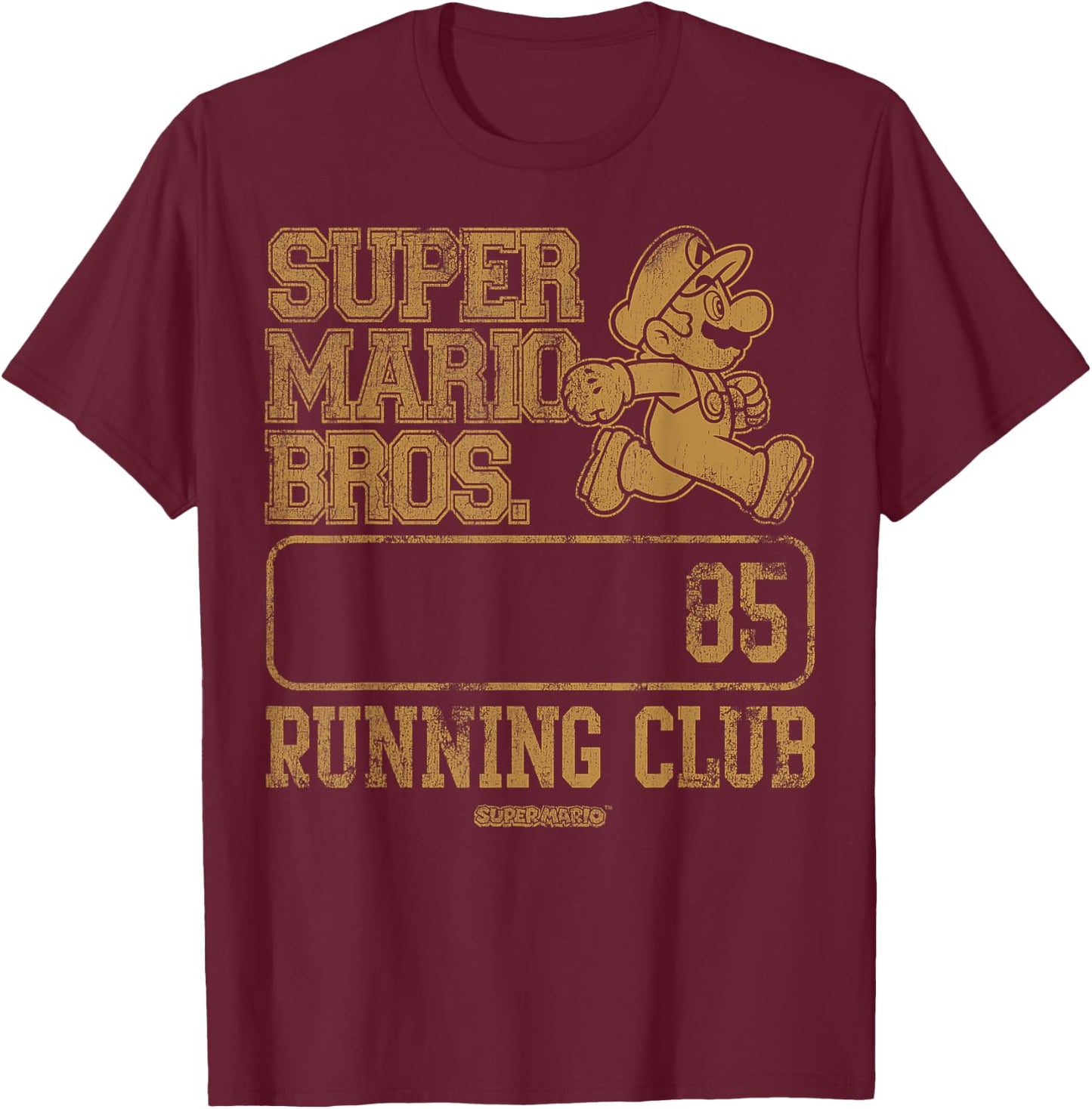 Super Mario Bros Running Club '85 Vintage Mario Collegiate T-Shirt - T-Shirt | Maroon