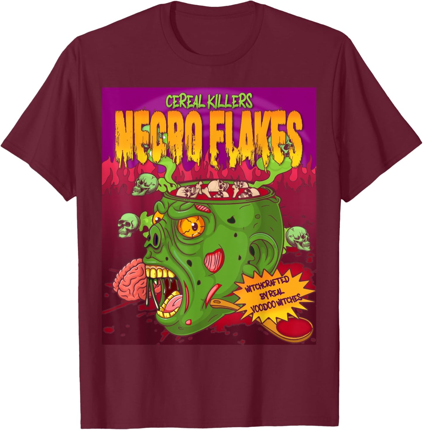 Necro Flakes Zombie Cereal Killers VooDoo Witch Doctor T-Shirt - T-Shirt | Maroon